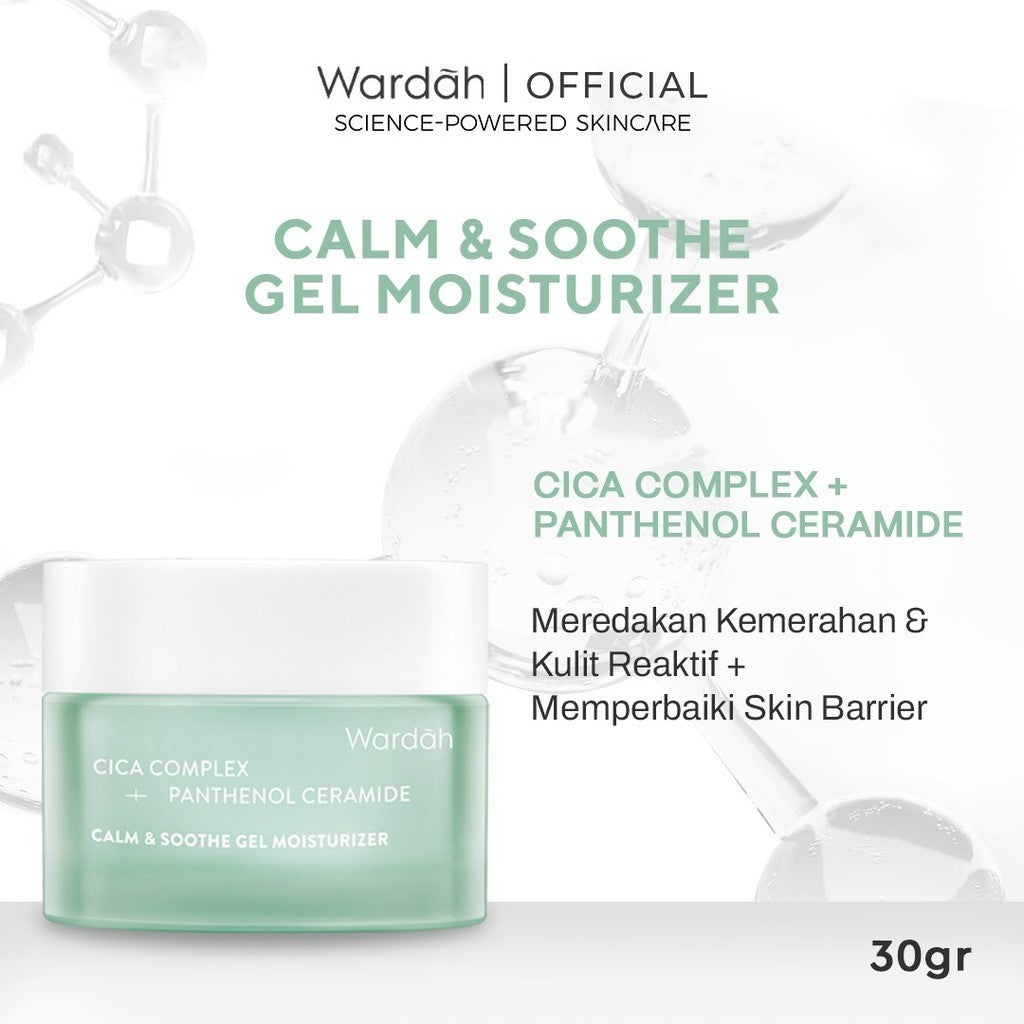 WARDAH Cica Complex + Panthenol Ceramide Calm & Soothe Gel Moisturizer 30 g - Pelembab Gel Ringan yang Meredakan Kemerahan & Kulit Reaktif, Memperbaiki Skin Barrier - Cocok untuk Kulit Berjerawat & Breakout (Calm Acne & Redness) - Skincare