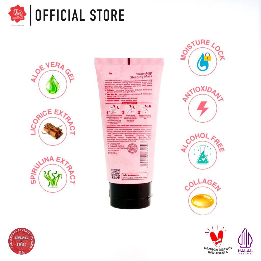 Viva White Waterdrop Sleeping Mask with Collagen, Aloe Vera Gel, Extract Spirulina & Licorice - 80gr - (2 pcs)