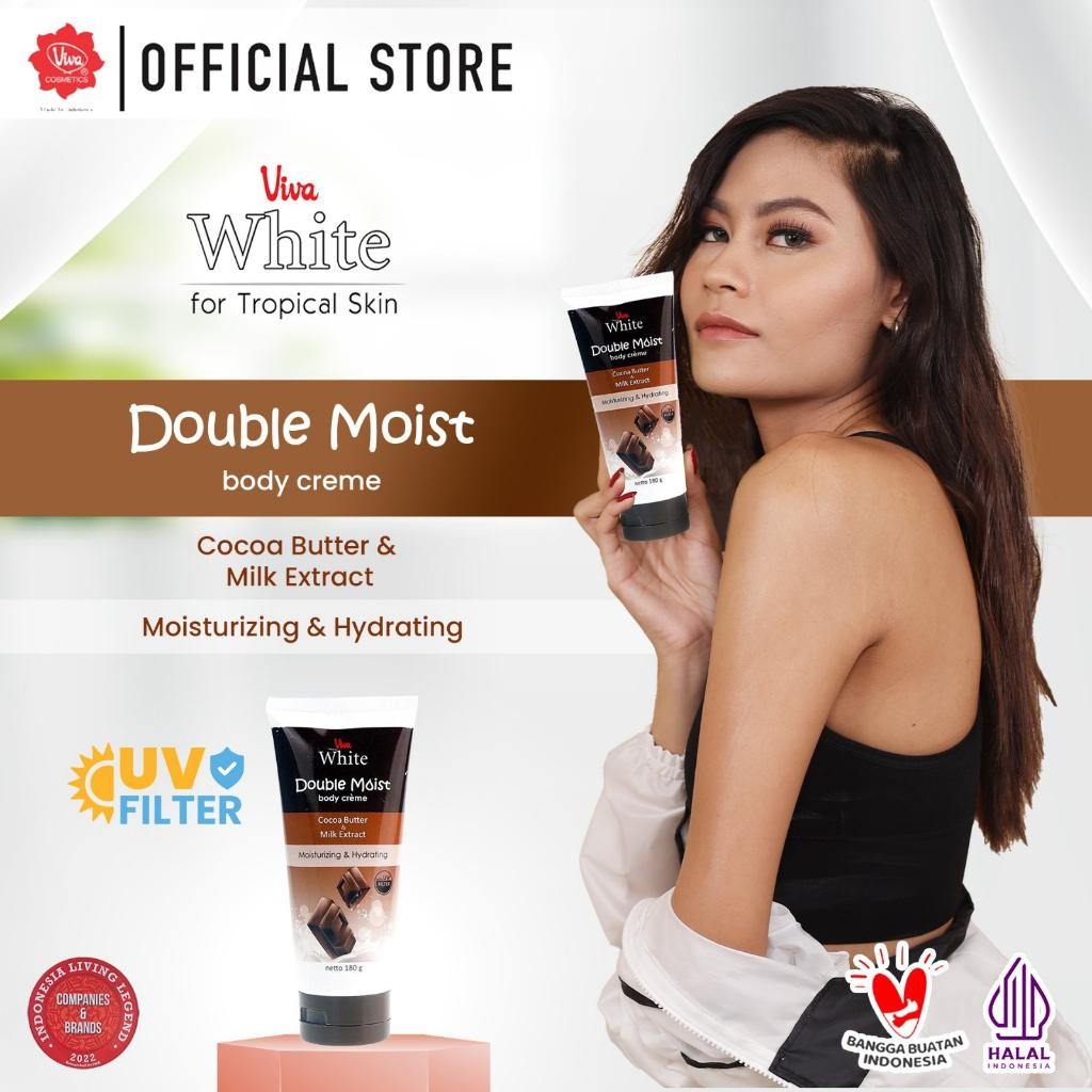 Viva White Double Moisturizing & Hydrating Body Crème with Cocoa Butter, Milk Extract & UV Filter – 180g