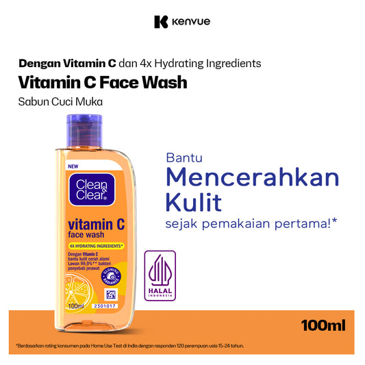 CLEAN & CLEAR Vitamin C Face Wash 100ml - Sabun Cuci Muka untuk Mencerahkan