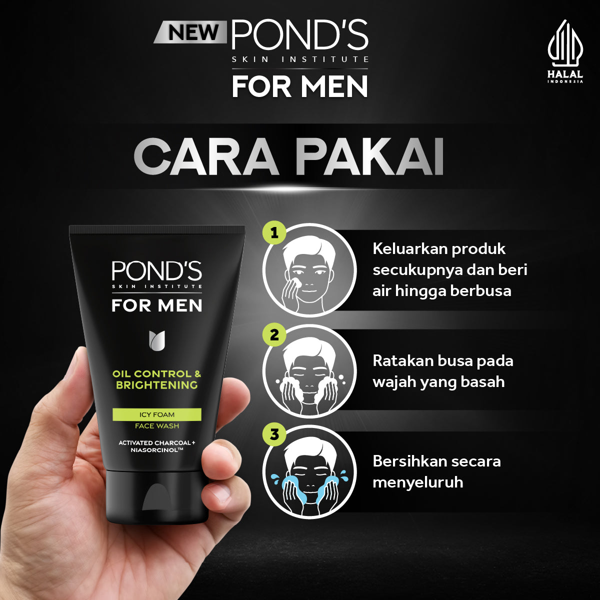 POND’S Skin Institute for Men Oil Control & Brightening ICY FOAM 100g- FACIAL WASH Pria Melawan Jerawat dan Mengontrol Minyak Berlebih
