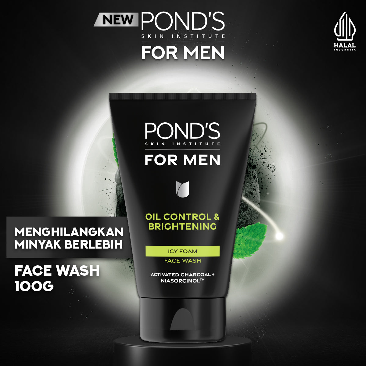 POND’S Skin Institute for Men Oil Control & Brightening ICY FOAM 100g- FACIAL WASH Pria Melawan Jerawat dan Mengontrol Minyak Berlebih