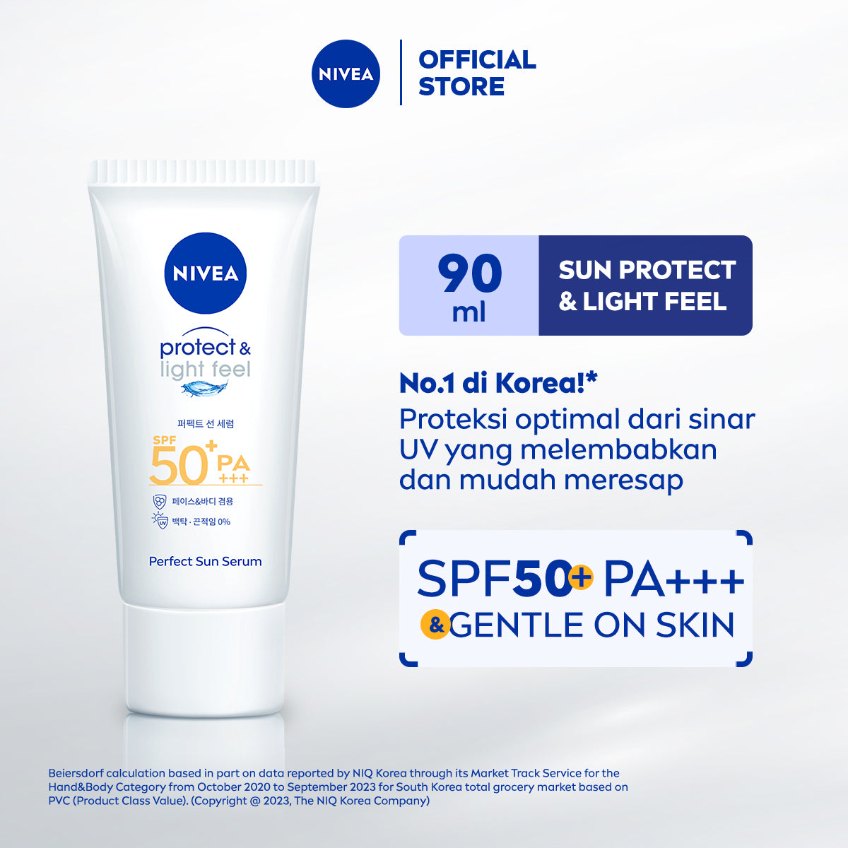 NIVEA SUN Sunscreen Face Serum Protect & Light Feel SPF50+ PA+++ 90ml - Sunscreen wajah serum sunblock korea sunranghaeyo cocok untuk kulit sensitif SPF UV harian lightweight gel tekstur ringan cepat meresap tidak lengket no whitecast - No 1 Korea