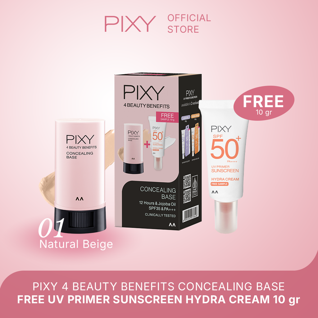Special Package PIXY 4 Beauty Benefits Concealing Base FREE UV Primer Sunscreen Hydra Cream 10gr