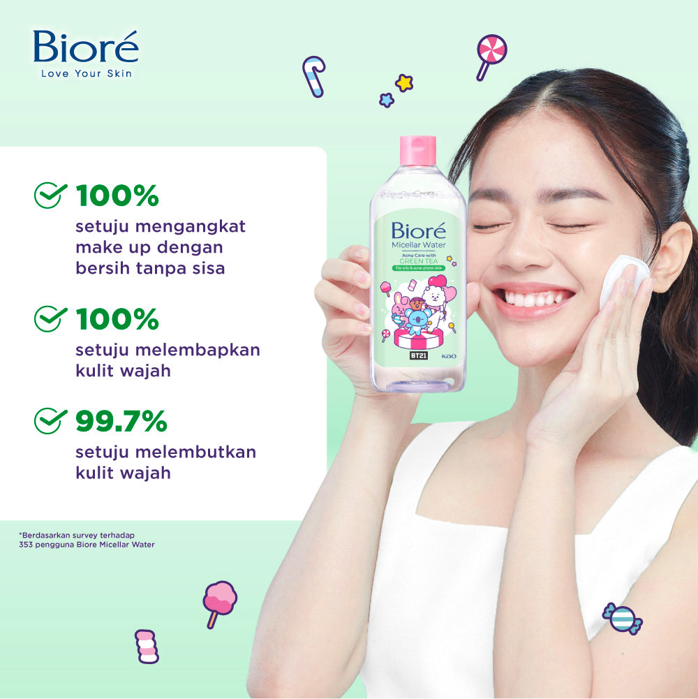 BT21 Special Edition BIORE Micellar Water Pembersih Wajah Acne Care Green Tea 400 ml For Oily & Acne-prone Skin Makeup Remover