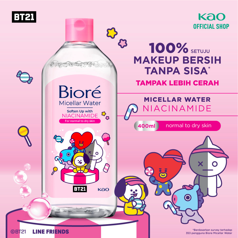 BT21 Special Edition BIORE Micellar Water Pembersih Wajah Soften Up Niacinamide 400 ml for Normal - Dry Skin Makeup Remover