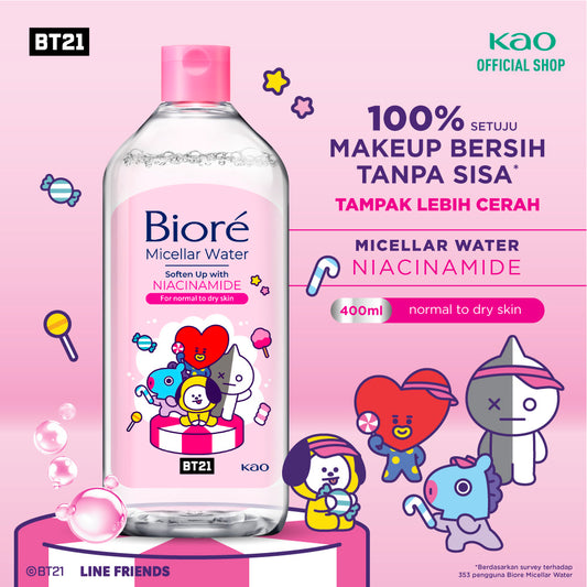 BT21 Special Edition BIORE Micellar Water Pembersih Wajah Soften Up Niacinamide 400 ml for Normal - Dry Skin Makeup Remover