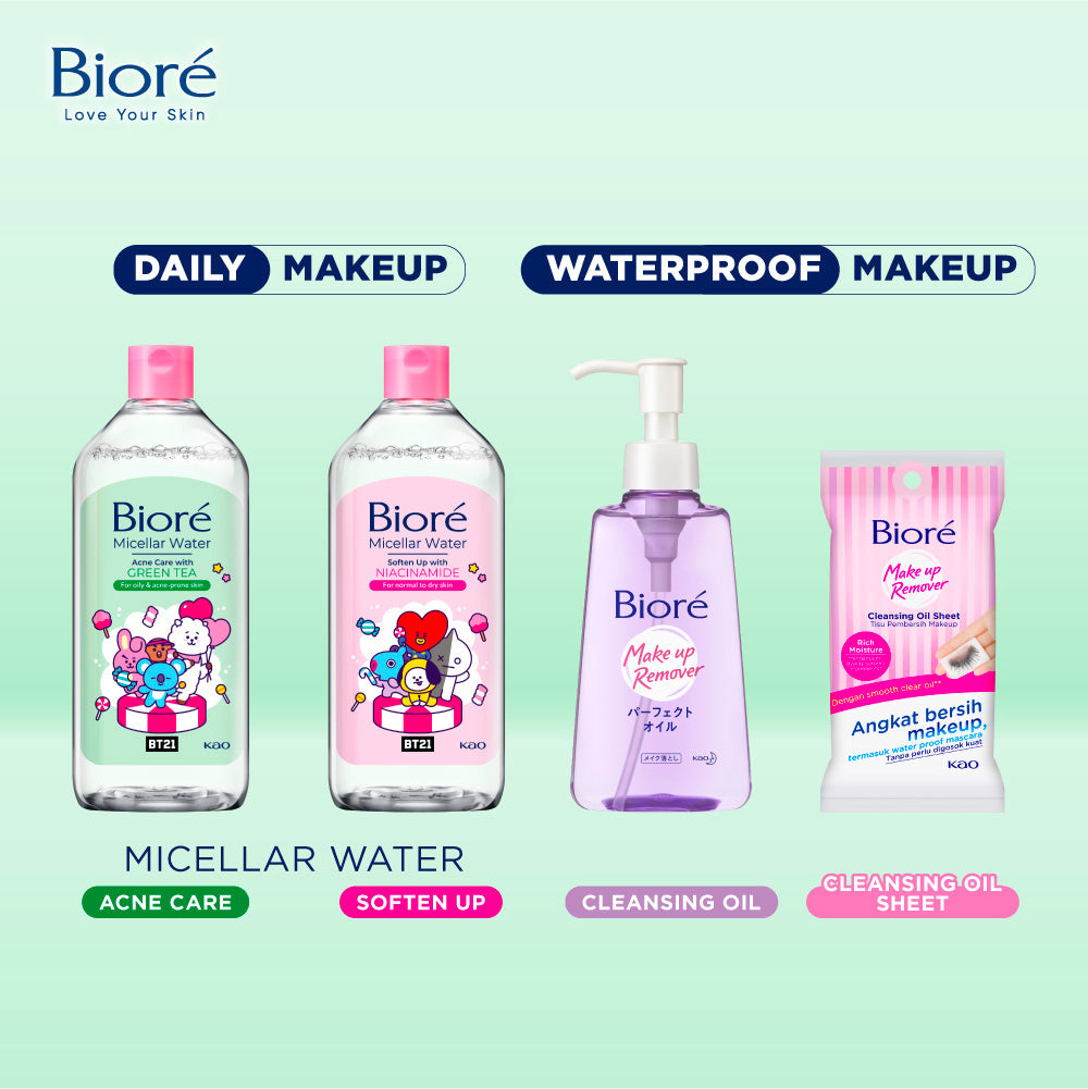 BT21 Special Edition BIORE Micellar Water Pembersih Wajah Acne Care Green Tea 400 ml For Oily & Acne-prone Skin Makeup Remover
