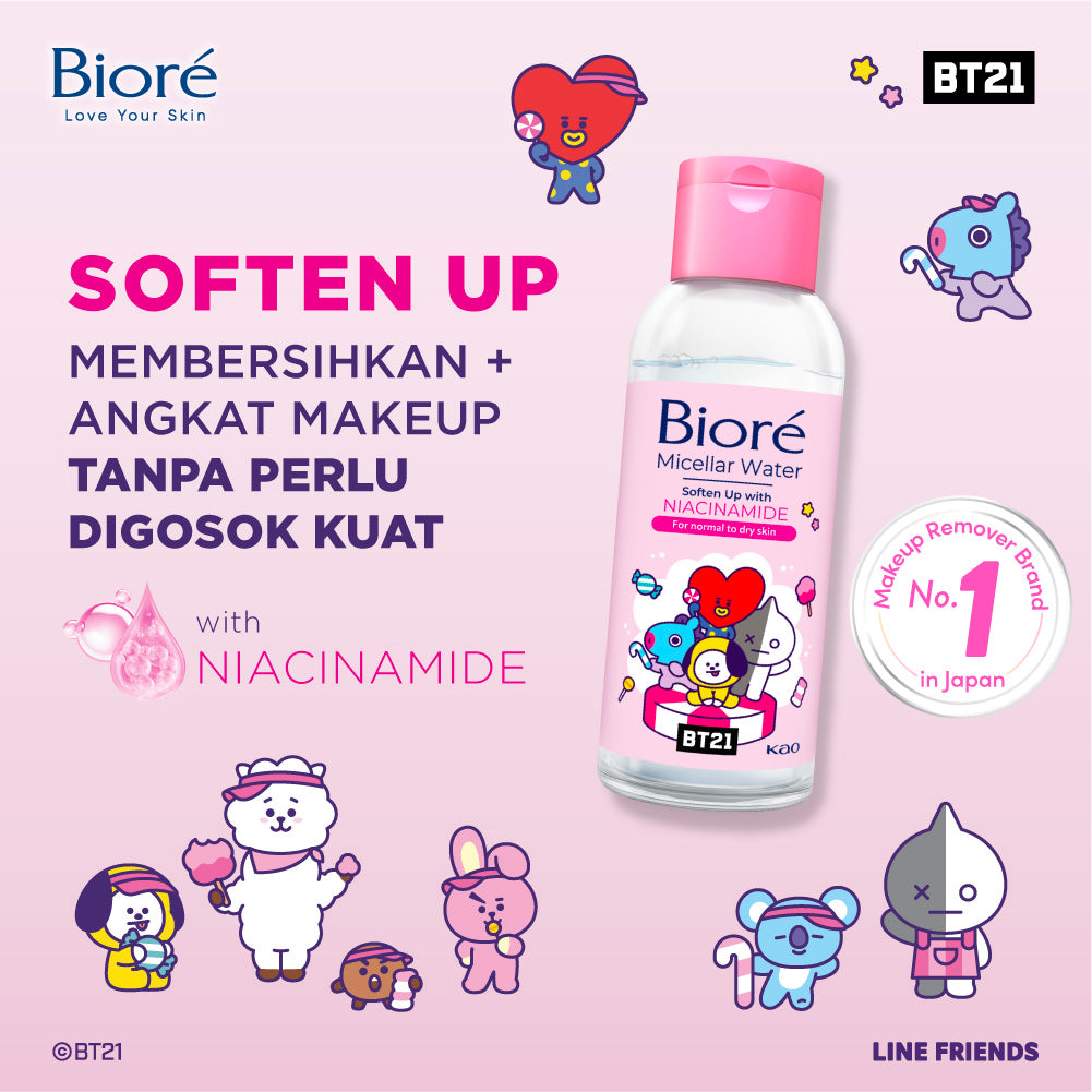 BT21 Special Edition BIORE Micellar Water Pembersih Wajah Soften Up Niacinamide 90 ml for Normal - Dry Skin Makeup Remover