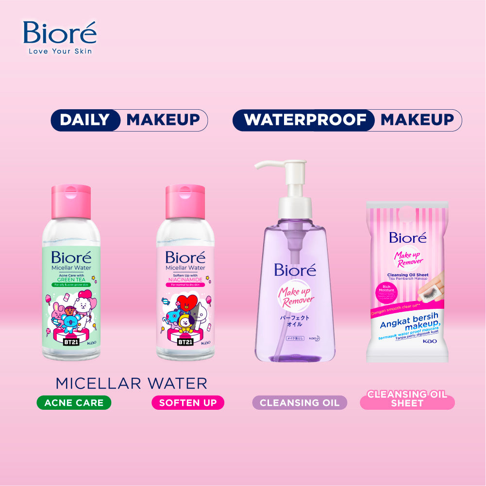 BT21 Special Edition BIORE Micellar Water Pembersih Wajah Soften Up Niacinamide 90 ml for Normal - Dry Skin Makeup Remover