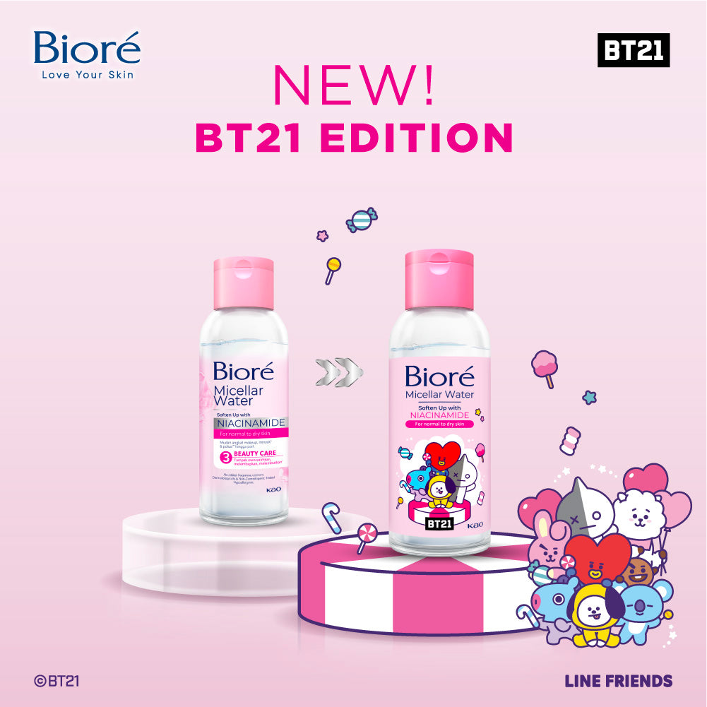 BT21 Special Edition BIORE Micellar Water Pembersih Wajah Soften Up Niacinamide 90 ml for Normal - Dry Skin Makeup Remover