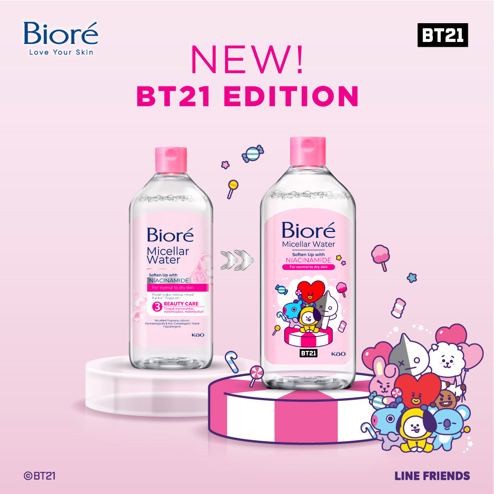 BT21 Special Edition BIORE Micellar Water Pembersih Wajah Soften Up Niacinamide 400 ml for Normal - Dry Skin Makeup Remover